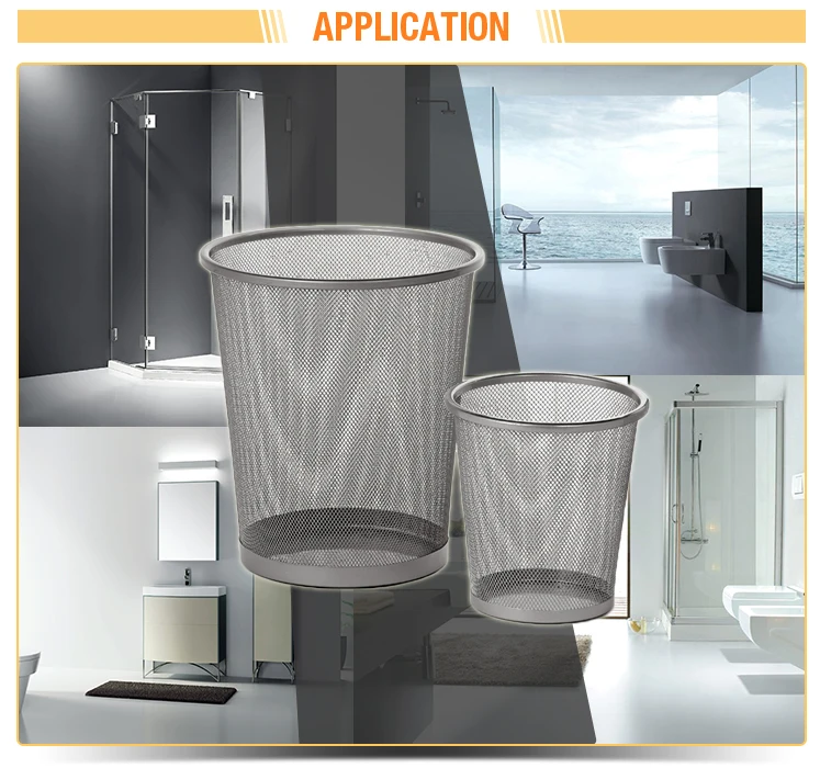 Decorative Round Wire Metal Paper Waste Garbage Bin Mesh Trash Can