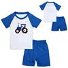 2018 new product blue short sleeve car applique shirtboy summer cotton gentleman boy dress set of low price