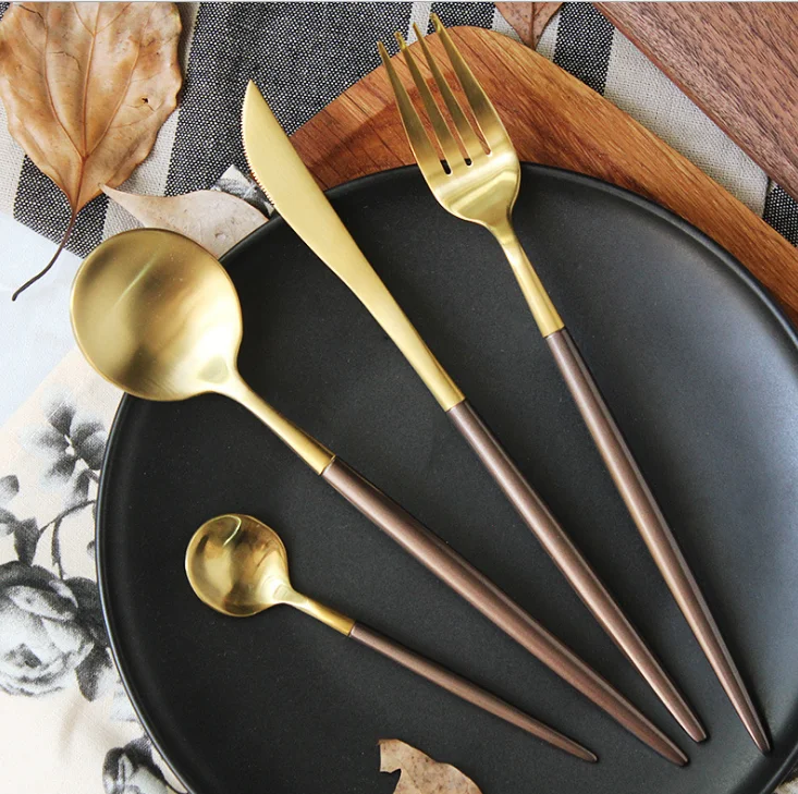 Luxury Gold Plated Cutlery,Wedding Gold Flatware,Matt Gold Plated