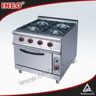 Stainless Steel Free Standing 4 Burners Heavy Duty Gas Cooking Range With Gas Oven