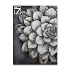 Unique Black and White Succulents Plant Handmade Oil Painting