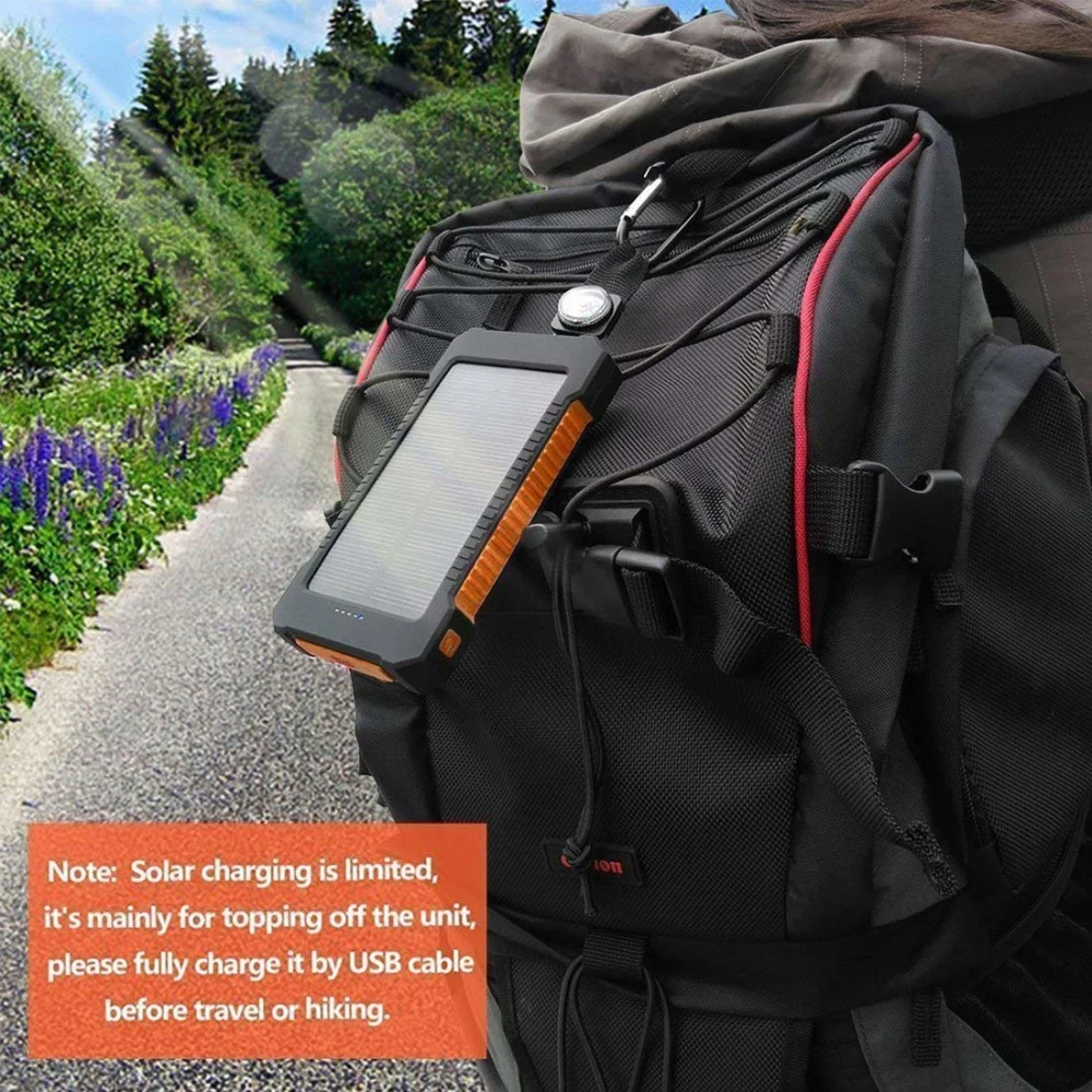 Solar Power Bank Waterproof 20000mAh Solar Charger 2 USB Ports External Charger mini Powerbank for iPhone - ANKUX.COM