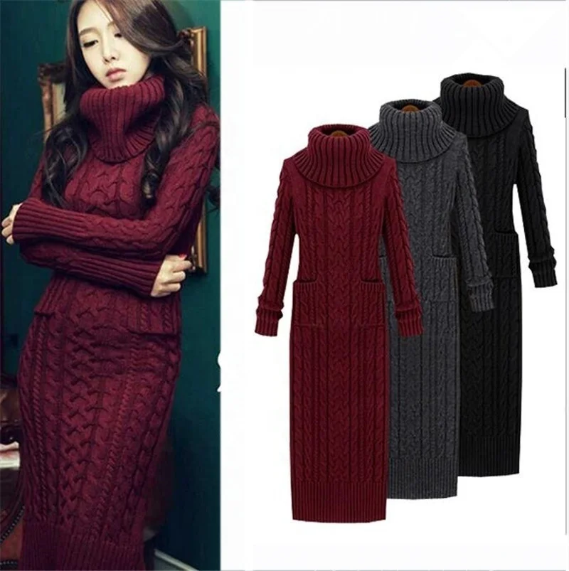 4 Color Fashion Autumn Winter women's wool dress thickening knit dress Casual Knitted Sweater Warm Coat, Dark gray;wine red;beige;black 
4 Color Fashion Autumn Winter women's wool dress thickening knit dress Casual Knitted Sweater Warm Coat, Dark gray;wine red;beige;black