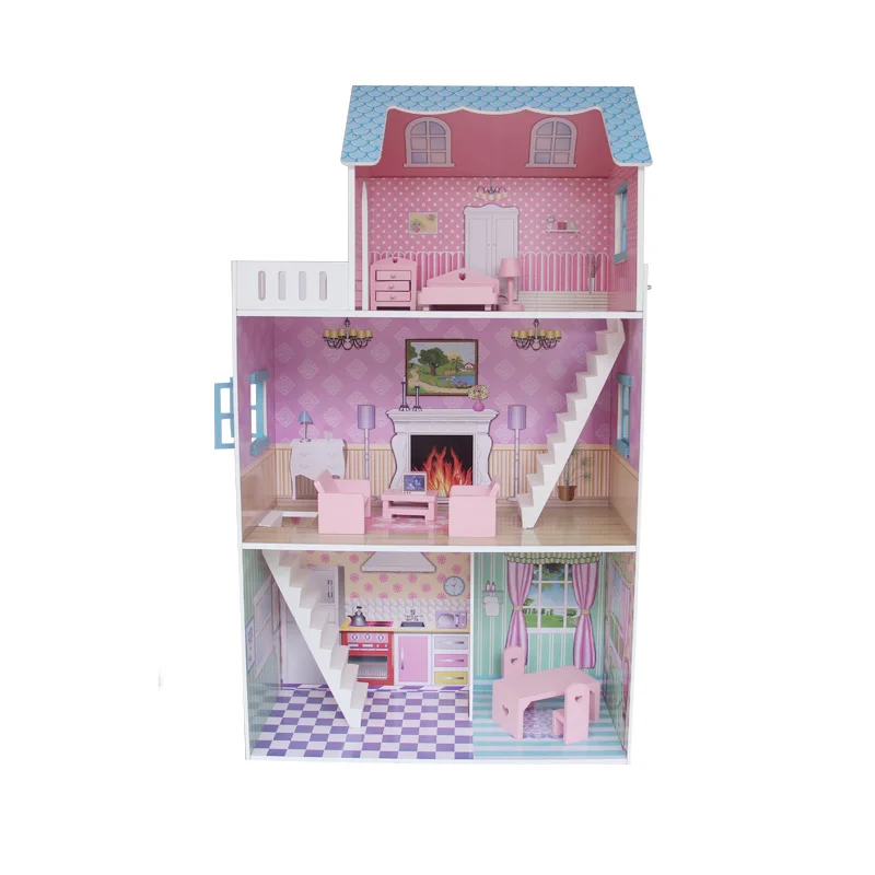 موضة باربي دمية على شكل عروسة منزل للأطفال ، لعبة خشبية لتقوم بها بنفسك بيت الدمية للأطفال ، جميل باربي دمية لعبة للطفل