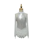 MBQ1140 Beautiful sexy white child sequin body Latin white frindge dress