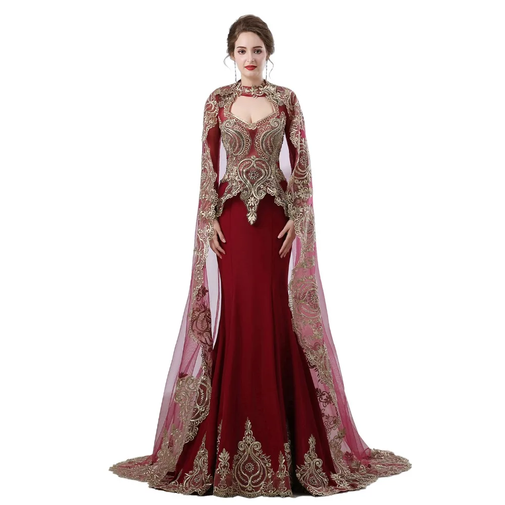 Wine Red Long Sleeve Evening Dress Golden Lace Muslim Mermaid Dress With Shawl Long Gown Pakistani Wedding Dress, Customized
Wine Red Long Sleeve Evening Dress Golden Lace Muslim Mermaid Dress With Shawl Long Gown Pakistani Wedding Dress, Customized