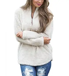 women"s long sleeve 1/4 zip sweatshirt sherpa fleece pullover