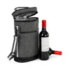 2 Wine Tote Carrier - Insulated Portable Picnic Cooler Bag for 2 bottle with Shoulder Straps and Outside Pocket in Gray