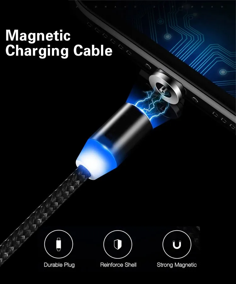 Magnetic Charging Cable 3in1 LED USB Magnetic Cable Type C Micro 8Pin Plug Magnet USB Cable - ANKUX.COM