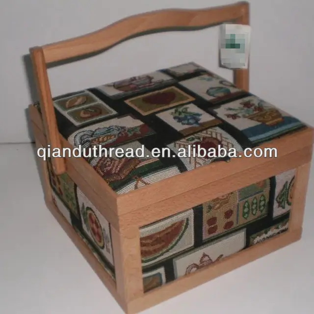 13b097 mini wooden sewing basket sewing kit house storage