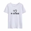 Women Korean Fashion Loose Love My Boyfriend Tshirts, Printed Cotton Couple T Shirt for Lovers