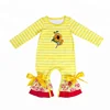 Fall floral embroidery white and yellow stripe clothing long sleeves ruffle girls clothes baby romper