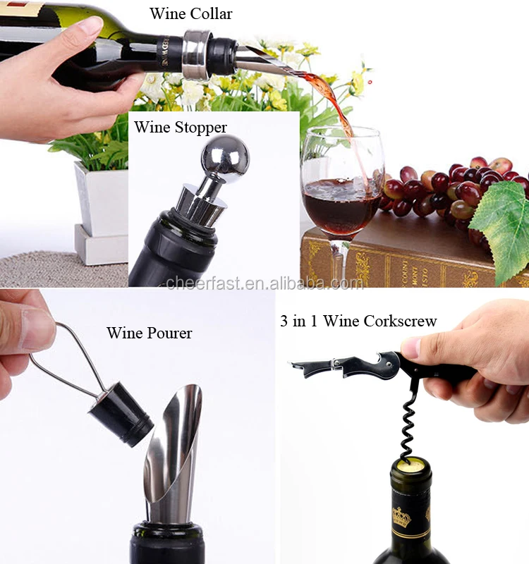 high quality black box 4pcs tools wine bottle opener gift set