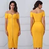 2018 Sexy Club Women Light Yellow Bodycon Bandage Dress