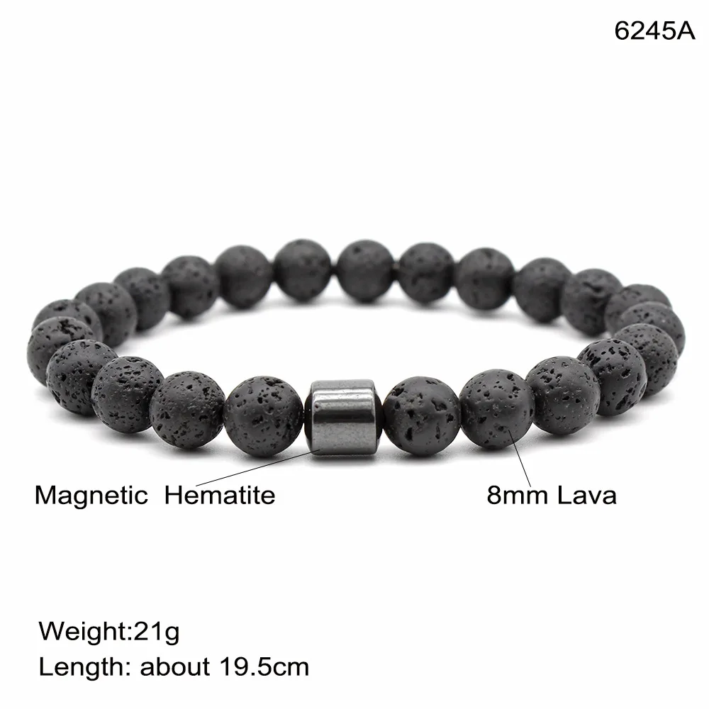 Hot Selling Wholesale Custom 8mm Magnet Charm Beads Stretch Natural Stone Lava Bead Bracelet For Couple