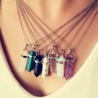 Multi Color Nature Gemstone Necklace Hexagon Prism Quartz Crystal Choker Women Jewelry