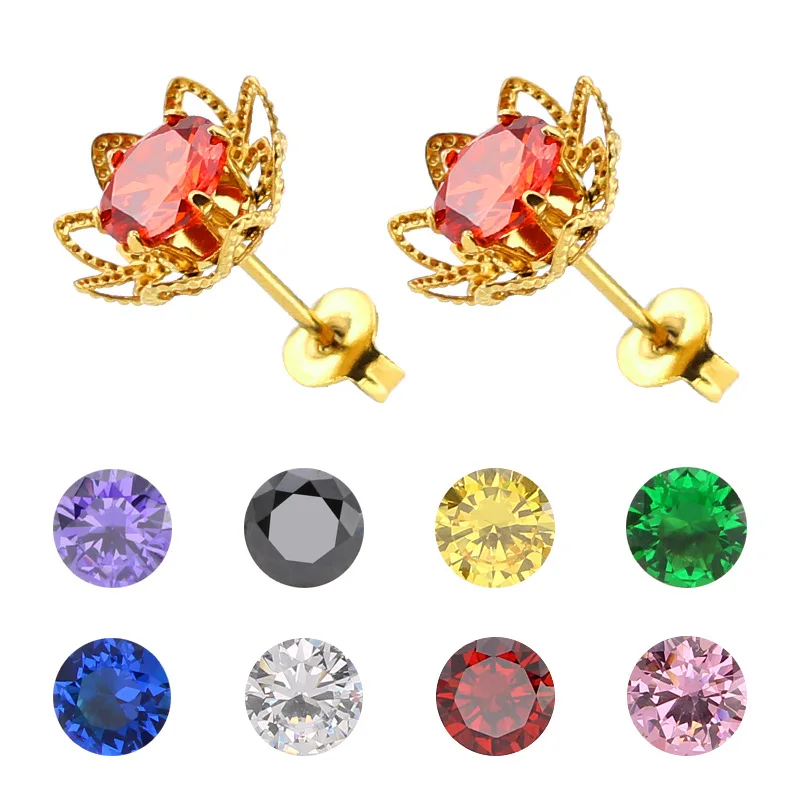 cheap wholesale flower shape with colored diamond stud earrings