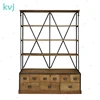 KVJ-7838 living room industrial wood metal bookcase with drawers
