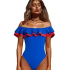 Bandeau Pure Color Hot Sexy Girl Swimwear Strapless Ruffled Bodycon One Piece Swimsuit
