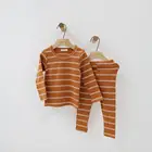 Stripe kids pyjamas bulk wholesale winter cotton kids pajamas set