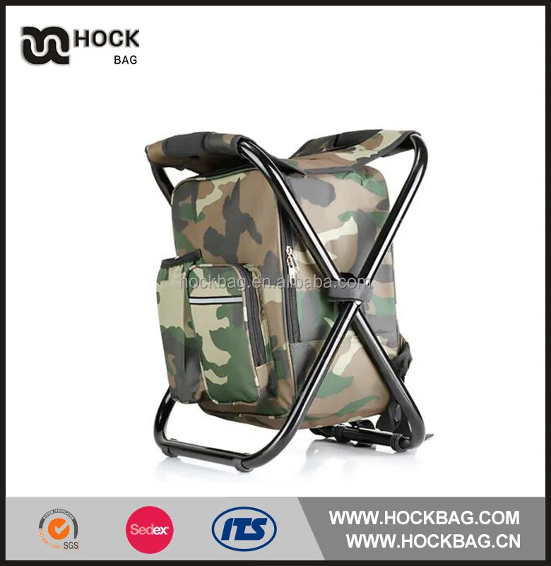 Durable aluminium alloy camouflage polyester outdoor flat folding chair with cooler bag