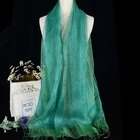Cheap women plain color double layer polyester silk scarf with fringe