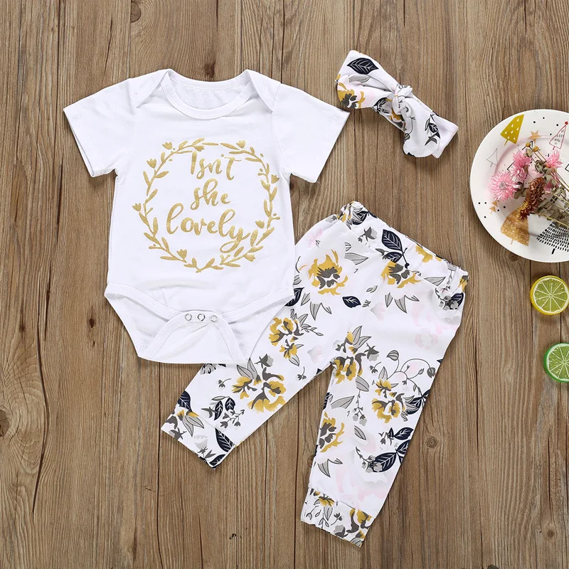 Toddler Baby Girl Short Sleeve Floral Romper flower Pants Headband Outfits Set Newborn Infant Causal Clothes Set, Picture show
Toddler Baby Girl Short Sleeve Floral Romper flower Pants Headband Outfits Set Newborn Infant Causal Clothes Set, Picture show