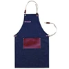 Blue Brown Denim Apron with Cow Leather Strap Barista Cafe Chef BBQ work wear