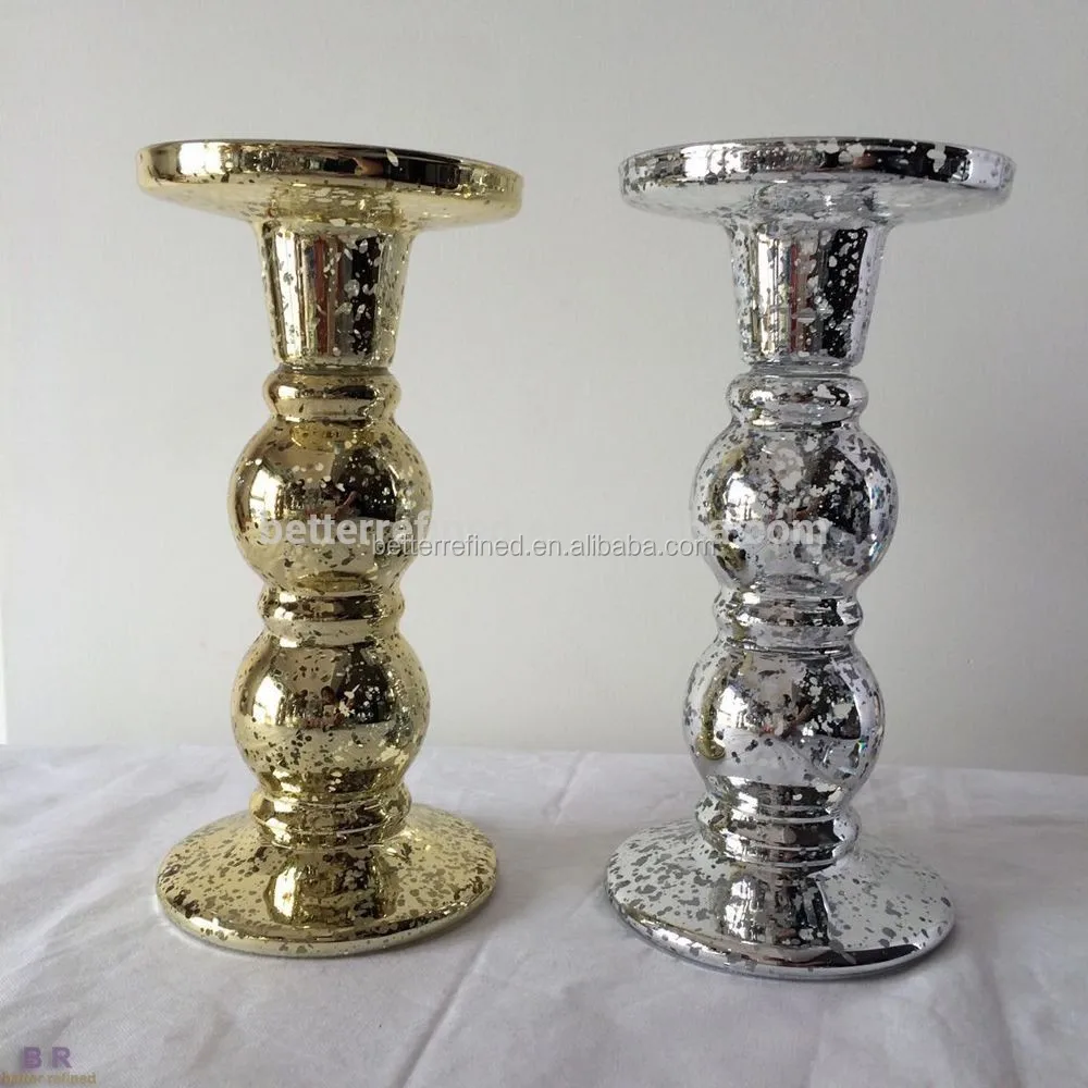 Tall Gold And Silver Mercury Stemmed Glass Candle Holder
