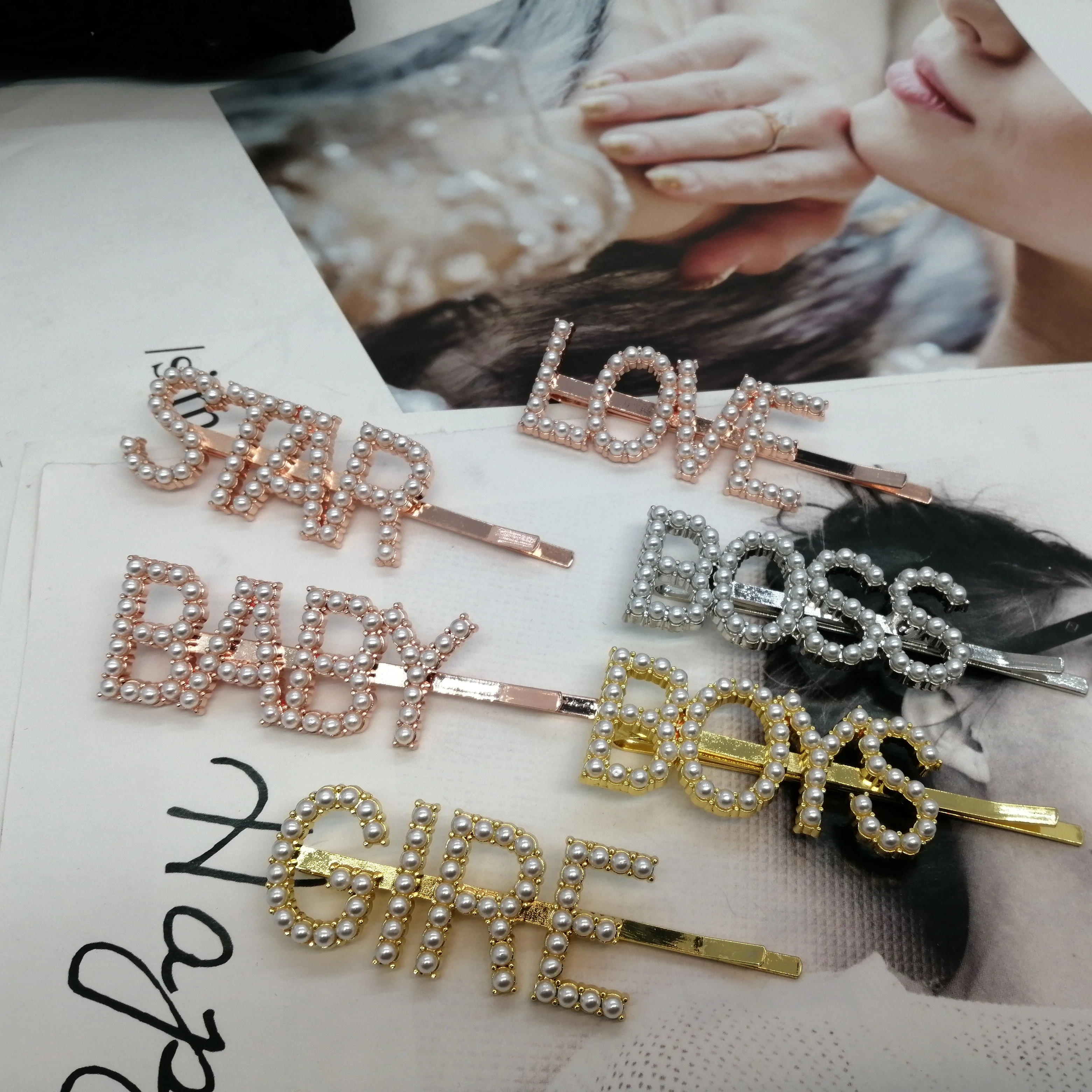Daihe 2019 Fashion High Quality Baby Letter pearl hairclips, Gold;rose gold;silver
Daihe 2019 Fashion High Quality Baby Letter pearl hairclips, Gold;rose gold;silver