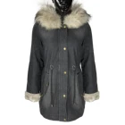 wholesale 2019 black denim parka jacket, windproof faux fur hooded women denim jacket