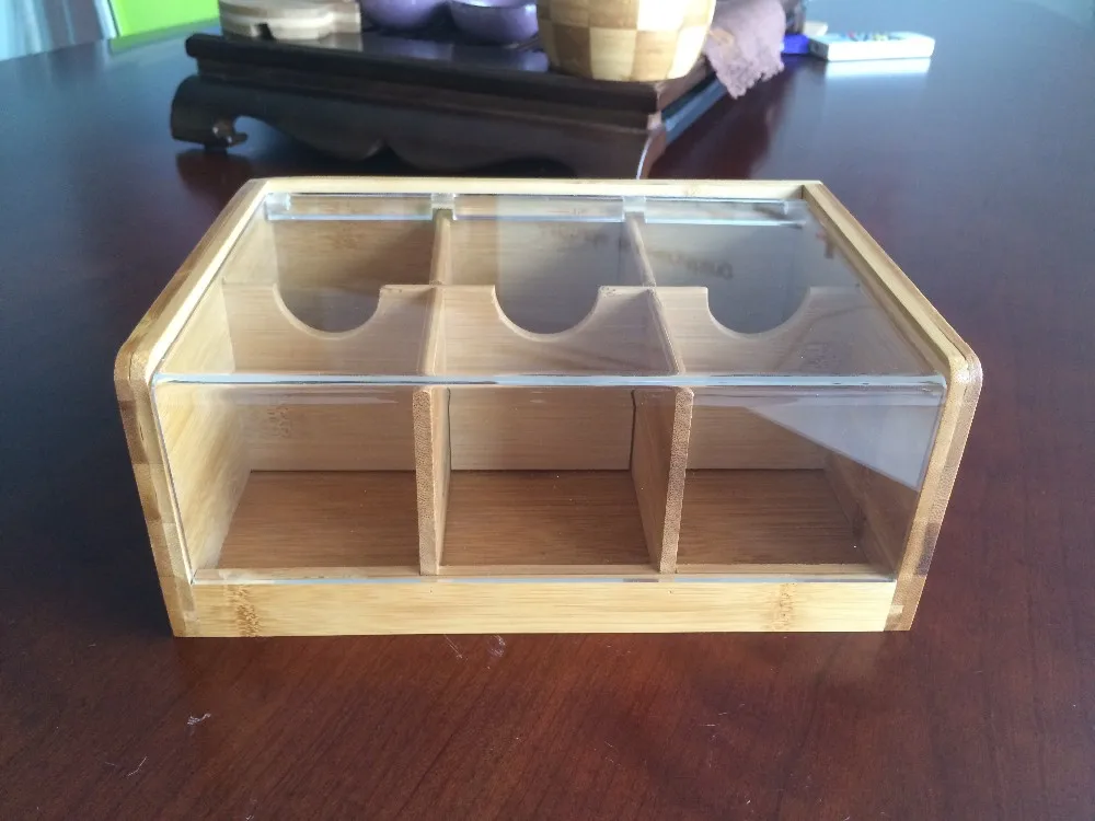 OEM bamboo wooden tea storage box chest box with clear acrylic lid