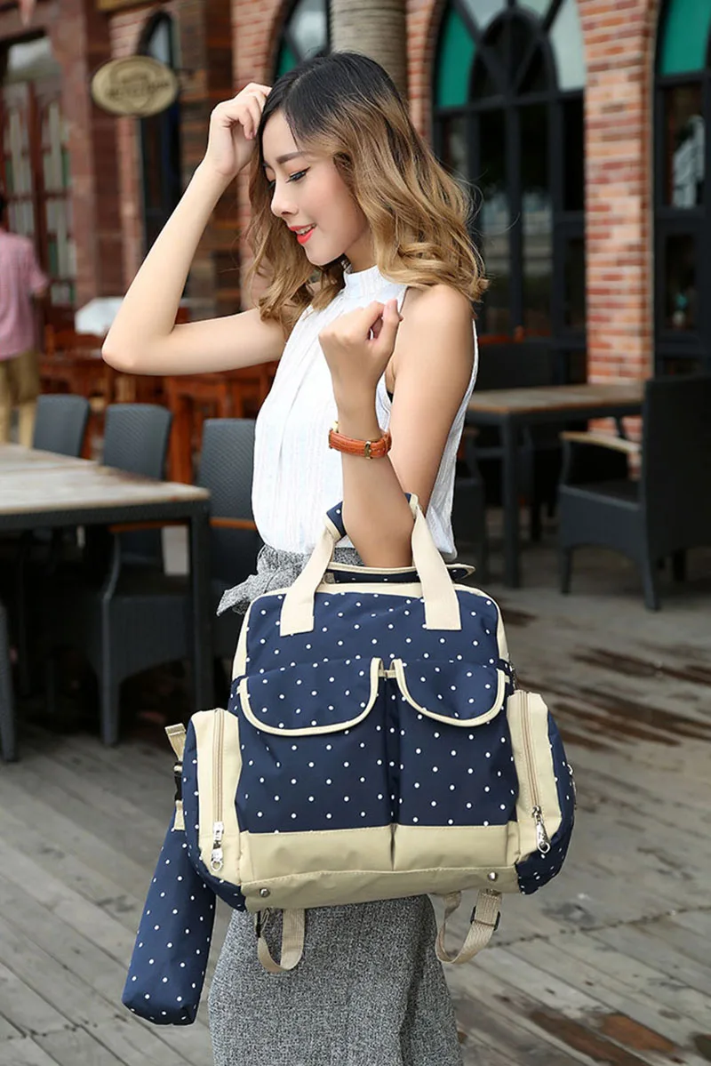 5 PcsSet Baby Diaper Bag Large Capacity Oxford Dot Nappy Backpack Waterproof Mummy Maternity Nursing Designer Mochila BB6019 (14)
