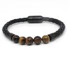 Hot Sale Mens Leather Bead Bracelet Tiger Eye Bead Bracelet