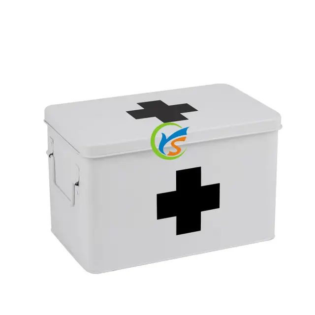 Galvanized metal medical supplies first Aid box