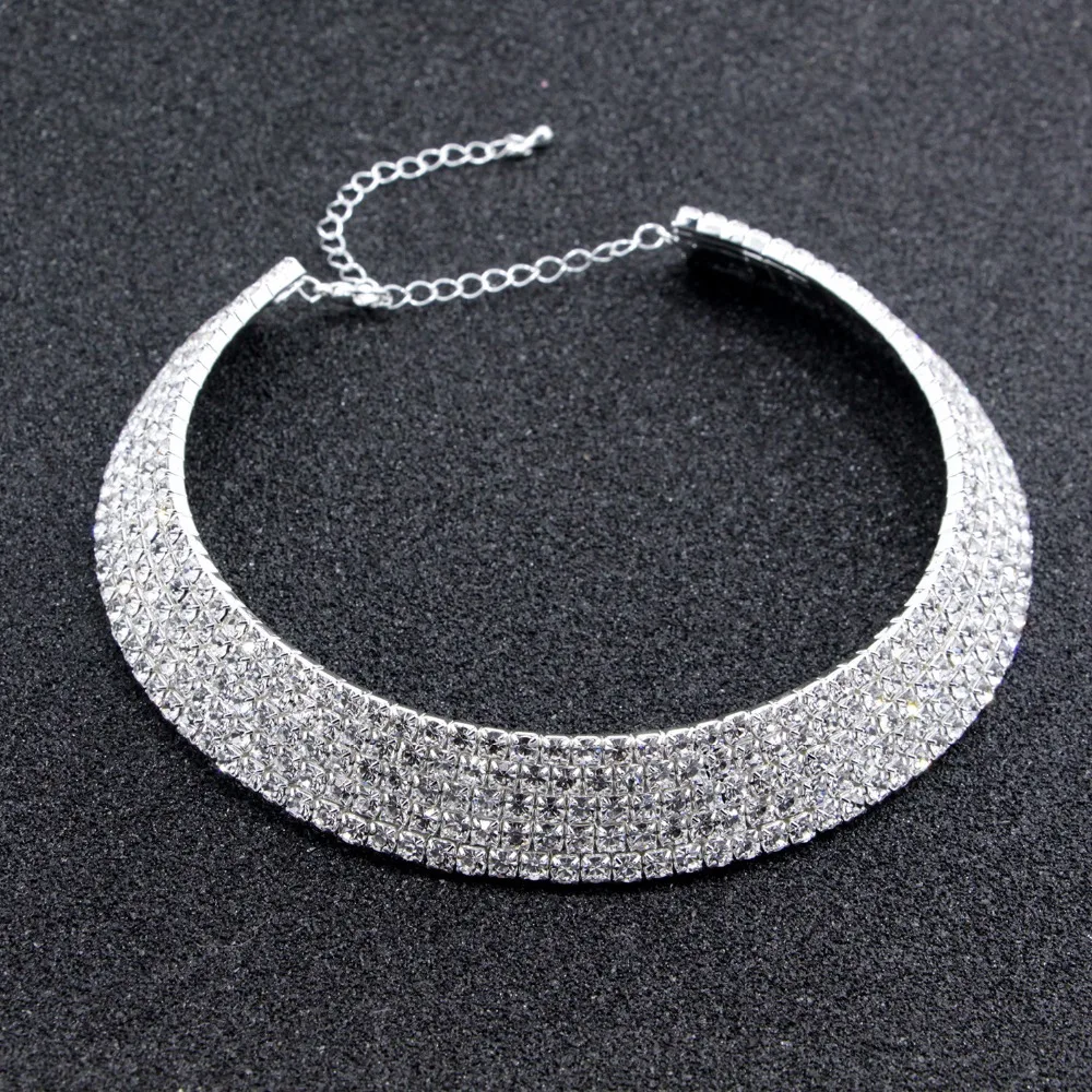 Venda quente Clássico de Noiva Strass Cristal Gargantilha Colar Brincos e Pulseira Conjuntos de Jóias de Casamento Acessórios Do Casamento X164 (2)