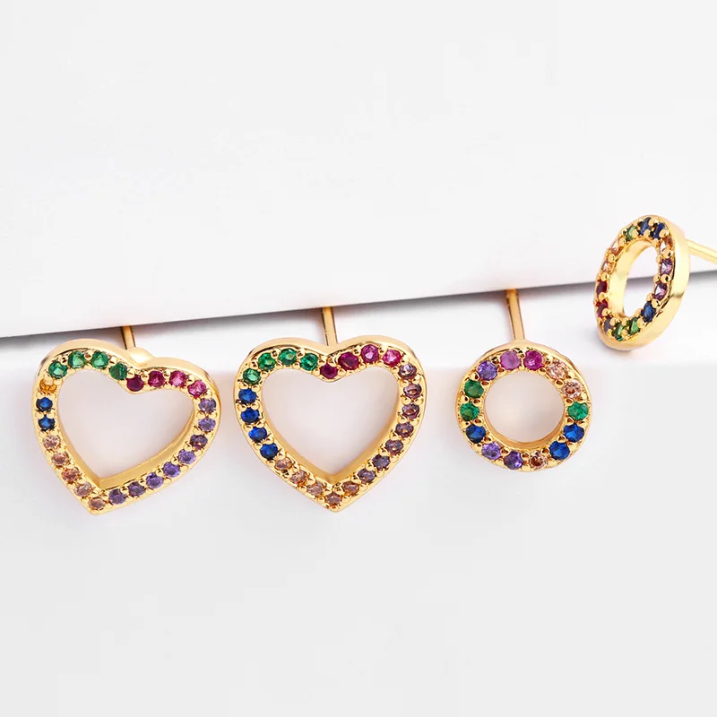 Latest Design Ear Jewelry Colored Cubic Heart Circle Stud Earrings Colorful Rainbow CZ Small Stud Earring For Girls Women, Picture
Latest Design Ear Jewelry Colored Cubic Heart Circle Stud Earrings Colorful Rainbow CZ Small Stud Earring For Girls Women, Picture