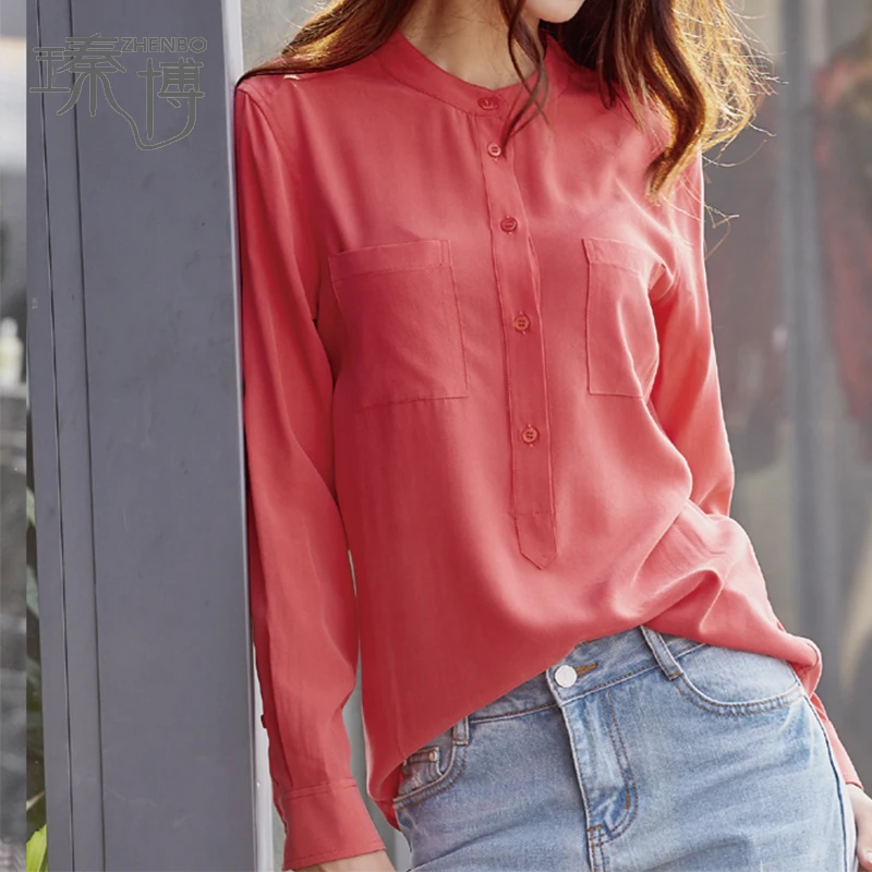 Women' 16mm Pure Silk CDC Soft Stand Collar Long Sleeve Blouse with Pockets, Black;white;green;coral
Women' 16mm Pure Silk CDC Soft Stand Collar Long Sleeve Blouse with Pockets, Black;white;green;coral