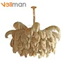 Large white feathers lights chandelier natural dyed craft ostrich feather hanging lamp plume