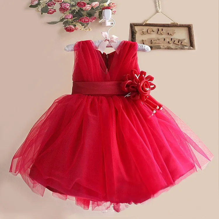 2015 Free shipping sleeveless flower girl dancing dress party baby girl christening dress kids baby birthday Christmas dresses