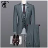 2017 High Quality turkish direct manufacturer mens formal party wear Slim Fit stripe check 3 piece Wool blue man wedding suit