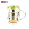 New Arrival Products Double Wall Glass Tea Cup With Stainless Steel Tea Infuser and Lid