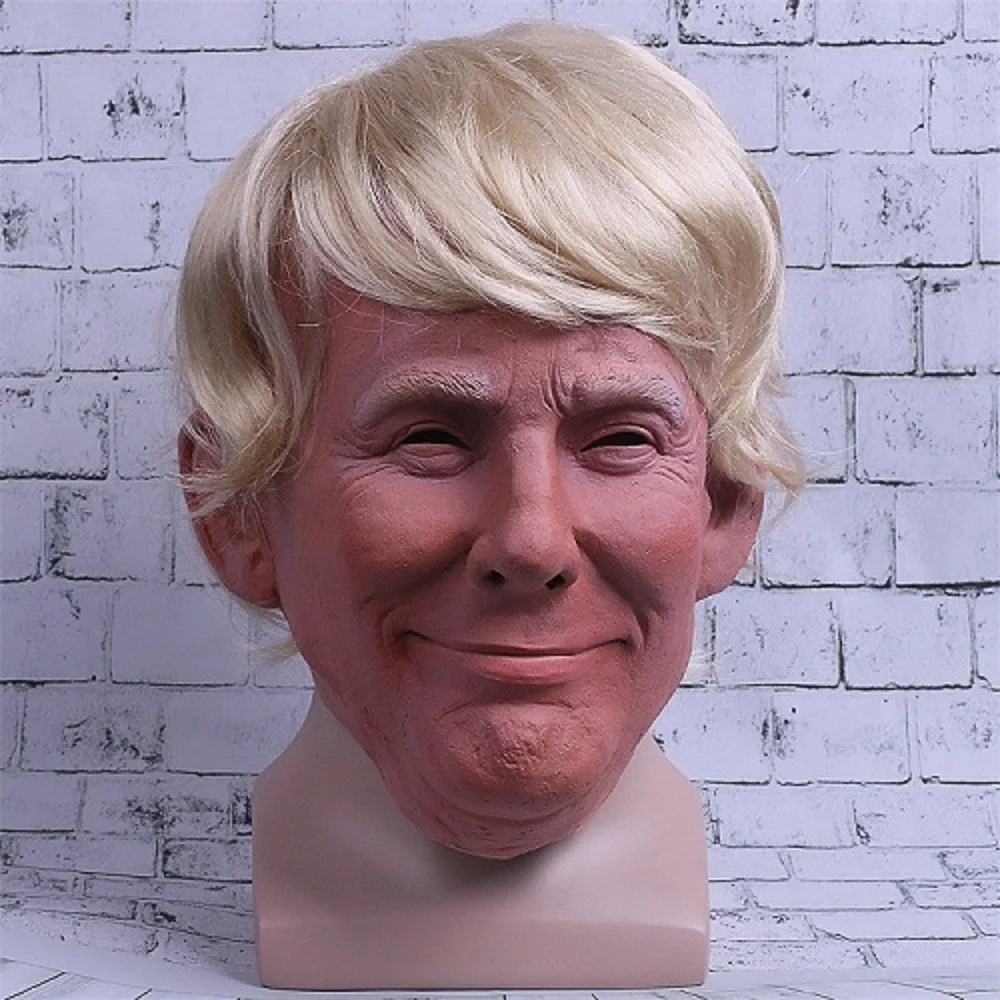 Realistic Trump Mask Putin Mask Presidential Costume Adults Halloween Deluxe Latex Full Head Donald Trump Mask with Hair (3)