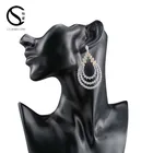 0-15764 CS Wholesale Fashion Luxury Bridal Shining Clear Cubic Zirconia Long Wedding CZ Chandelier Earrings