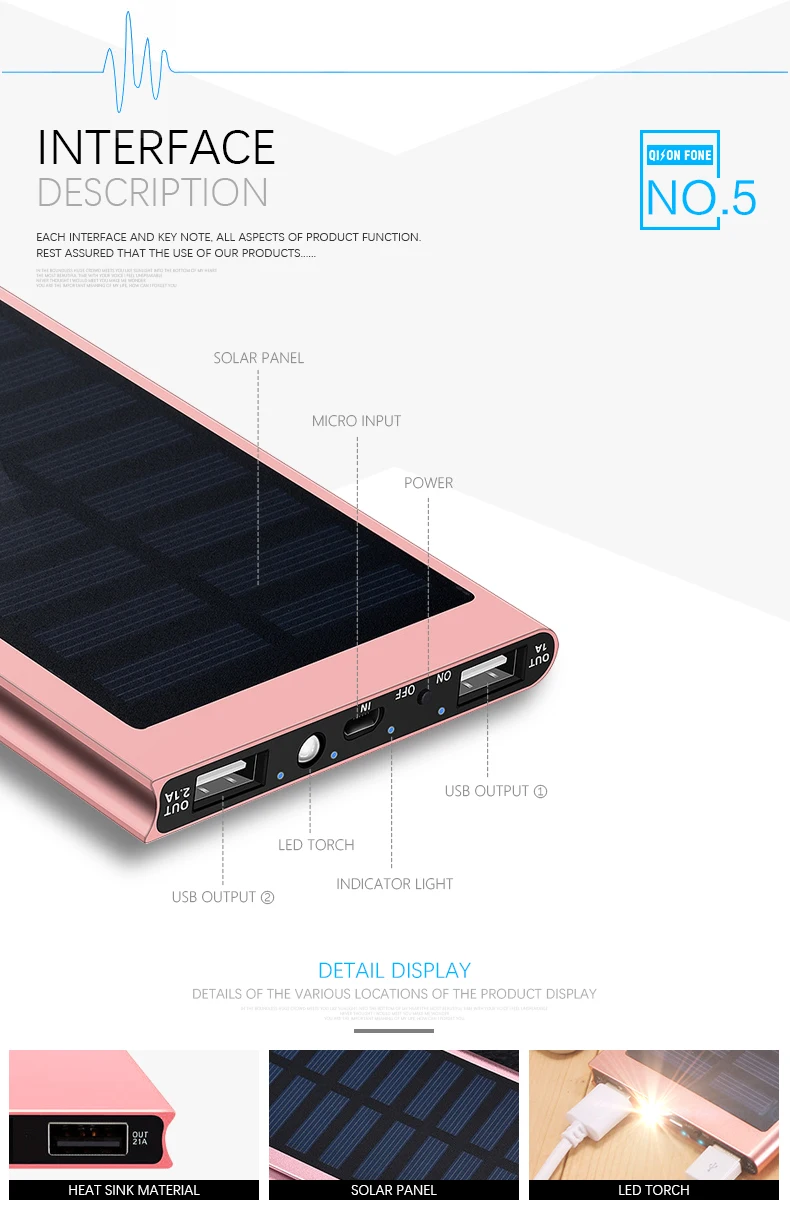mobile charger 20000 mAh portable solar power bank with led light - ANKUX.COM