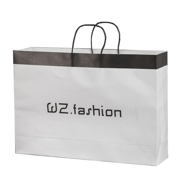 fancy white kraft paper clothing packaging bag with logo
