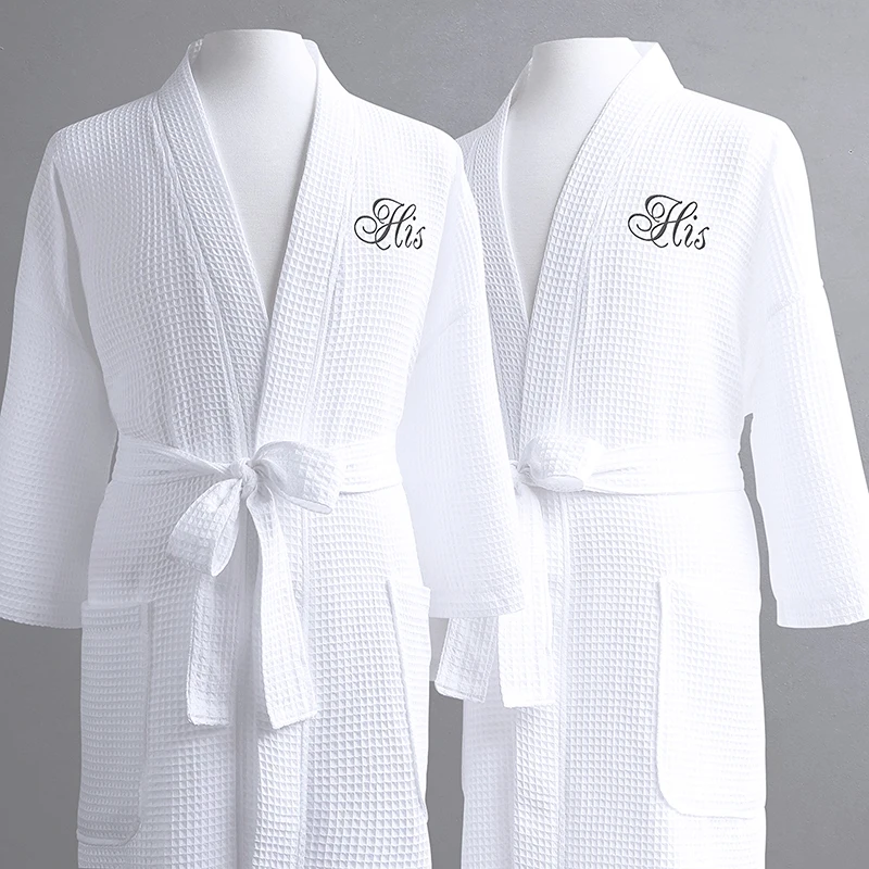 

Comfortable 100% Cotton White Waffle Fabric kimono Collar Bathrobe bath robe waffle for Adult