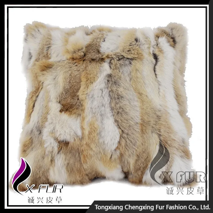 CXD17A Custom Made Patchwork Rabbit Fur Pillow Cover, View Pillow