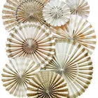 Umiss 8 Gold Glitter Vintage Paper Rosettes Fan Party Decorations for Bridal Shower Favors ,Wedding Decoration
