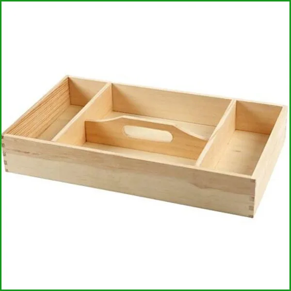 PM14-1939-3 Plain Wooden Work Tray Box - Handle Compartments Home - Decorate Craft Gift